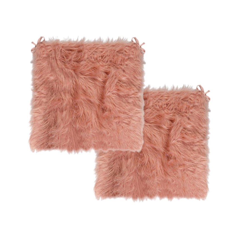 Set of Two 16" X 2" Pink Faux Fur Dining Chair Pads
