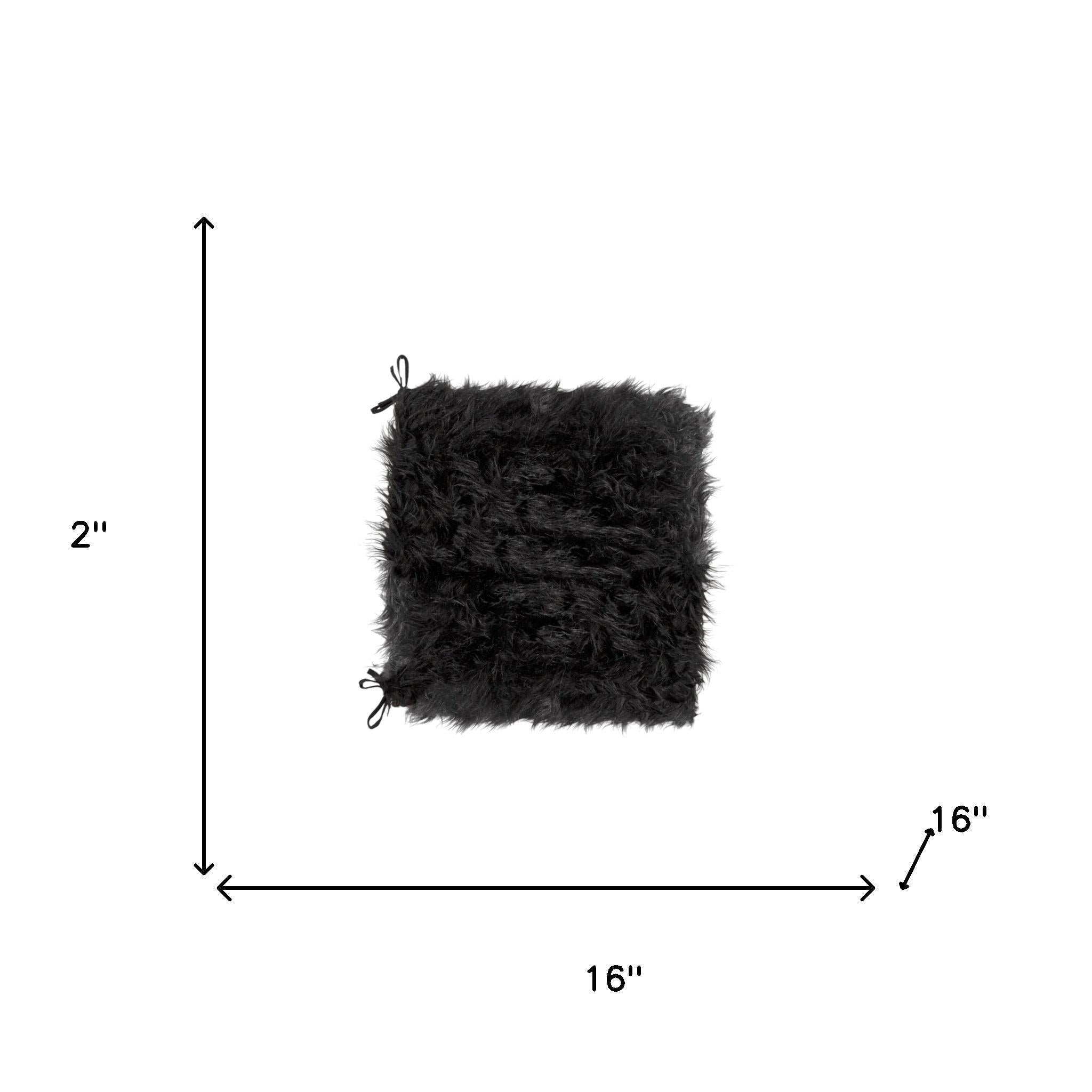 Set of Two 16" X 2" Black Faux Fur Chair Pads