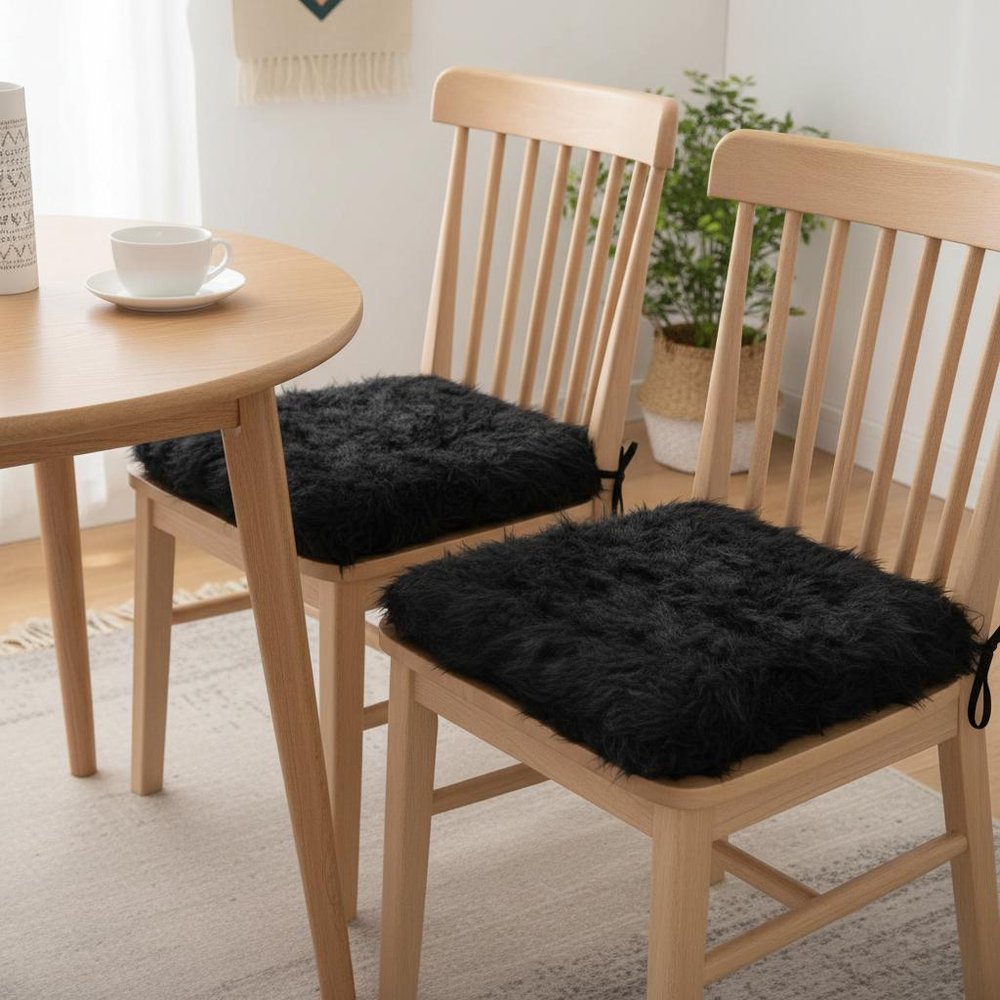 Set of Two 16" X 2" Pink Faux Fur Dining Chair Pads