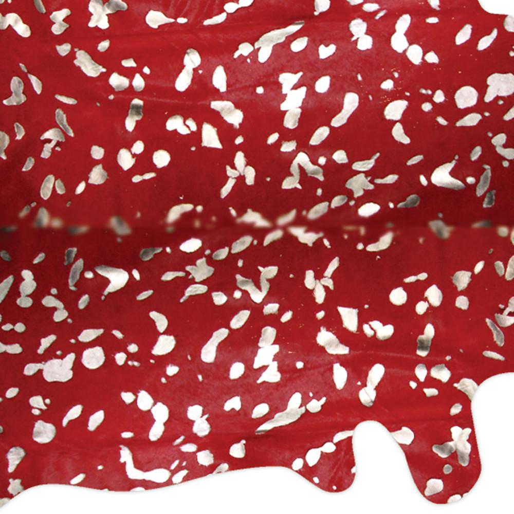 6' X 7' Red And Silver Cowhide Area Rug