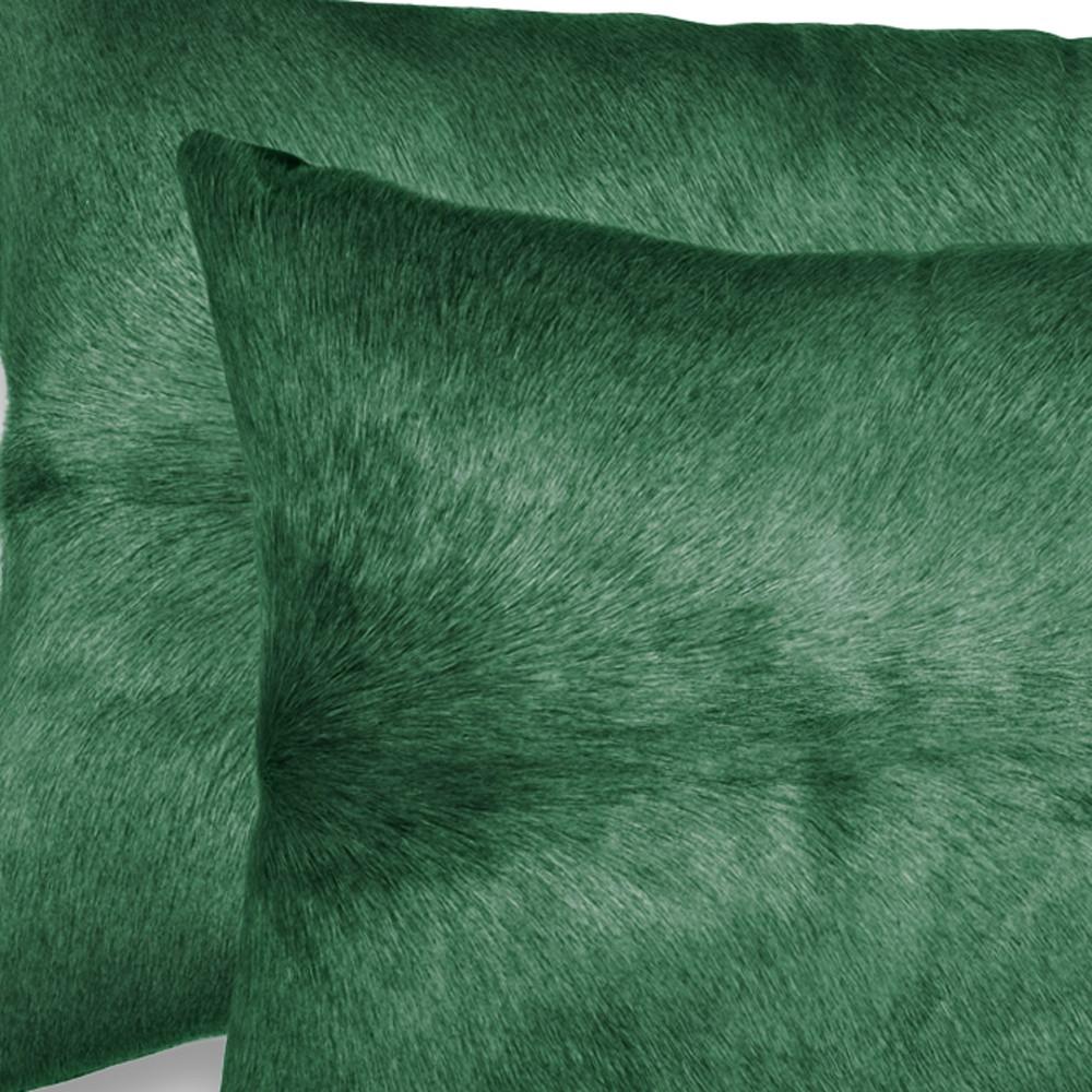 Set of Two 12" X 20" Green Cowhide Throw Pillows