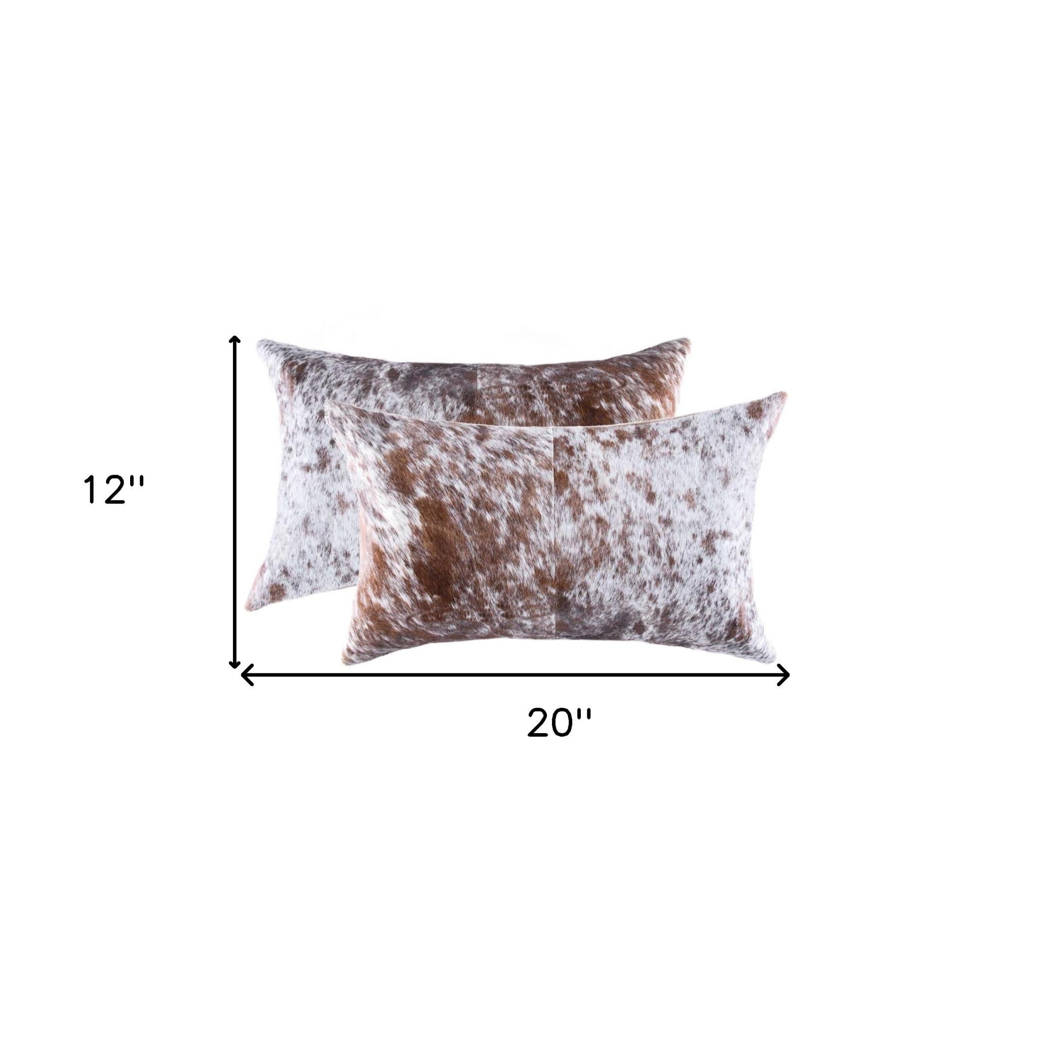 Set of Two 12" X 20" Brown And White Cowhide Throw Pillows