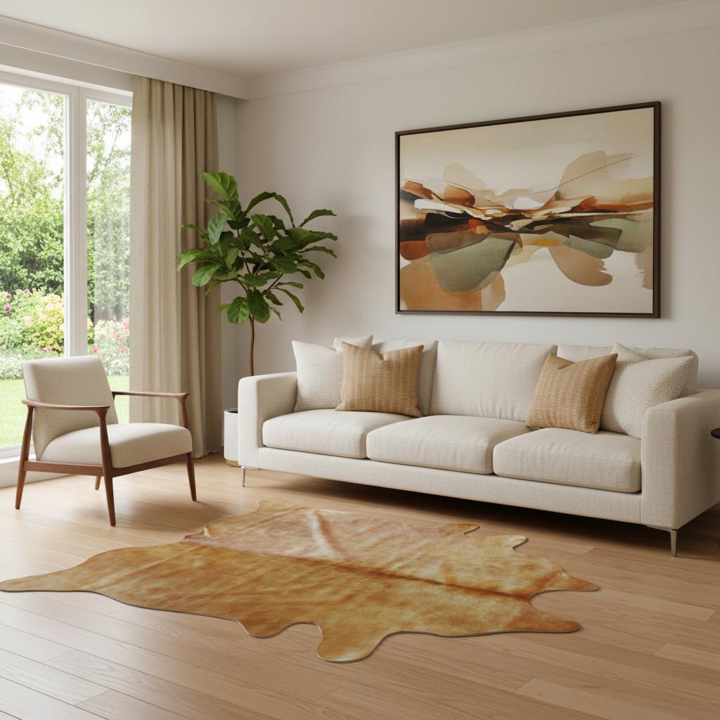 5' X 7' Tan Cowhide Area Rug