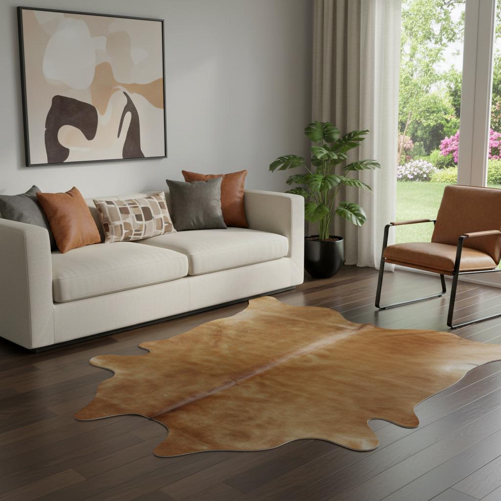 5' X 7' Tan Cowhide Area Rug