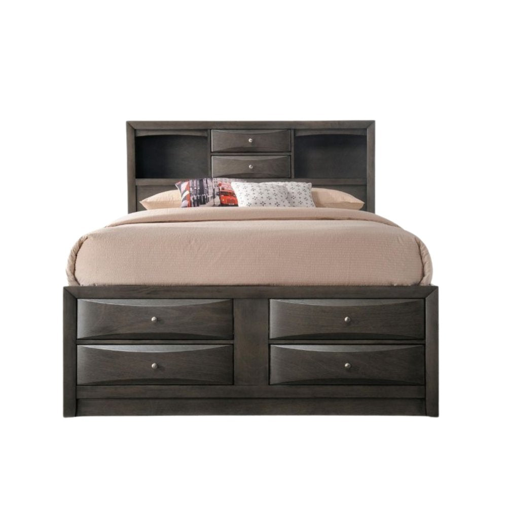 Gray Solid Wood Queen With Ten Drawers Bed Frame