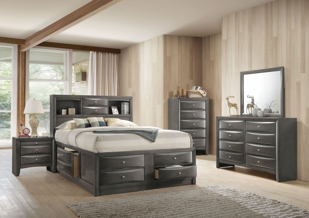 Gray Solid Wood Queen With Ten Drawers Bed Frame