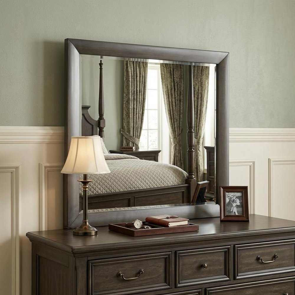 35" Gray Oak Framed Accent Mirror