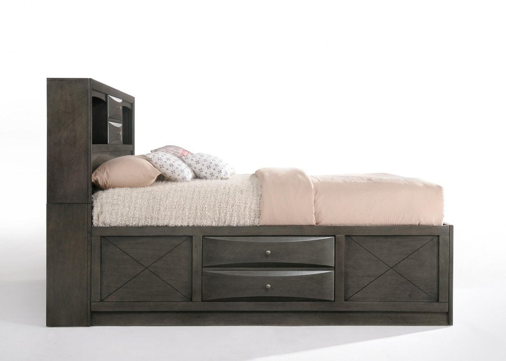 Gray Solid Wood Queen With Ten Drawers Bed Frame