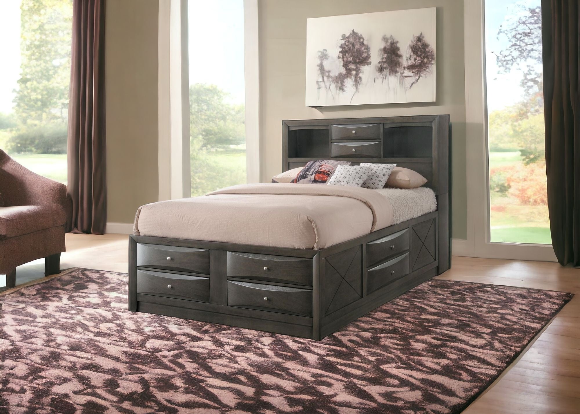 Solid Wood Queen Brown and Black 10 Bed