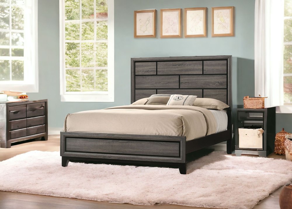Gray Solid Wood Queen Bed Frame