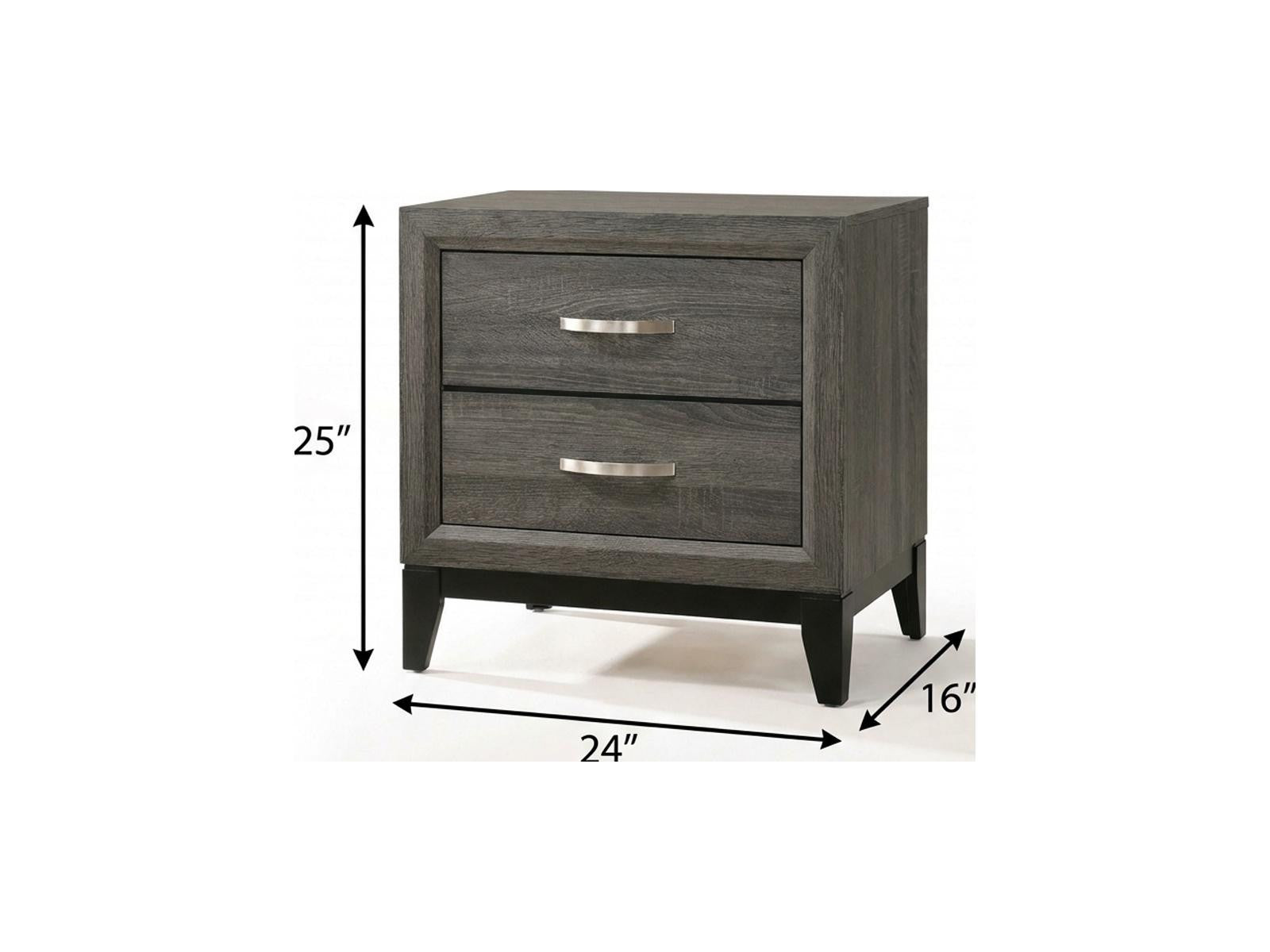 25" Gray Two Drawers Nightstand
