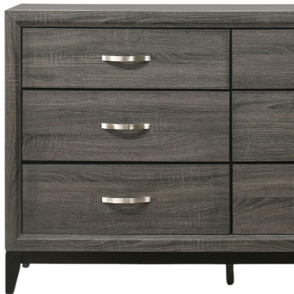 58" Gray Wood Six Drawer Double Dresser