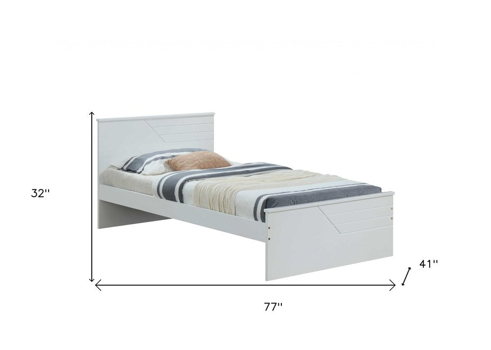 White Carved Geometric Solid Wood Twin Bed Frame