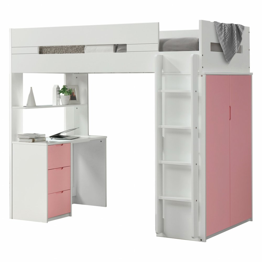 White And Teal Twin Loft Bed And Desk