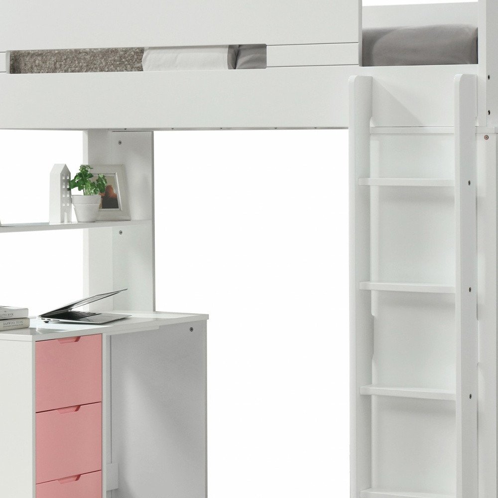 White And Pink Twin Loft Bed And Desk