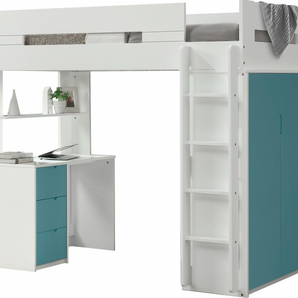 White And Gray Twin Loft Bed And Desk
