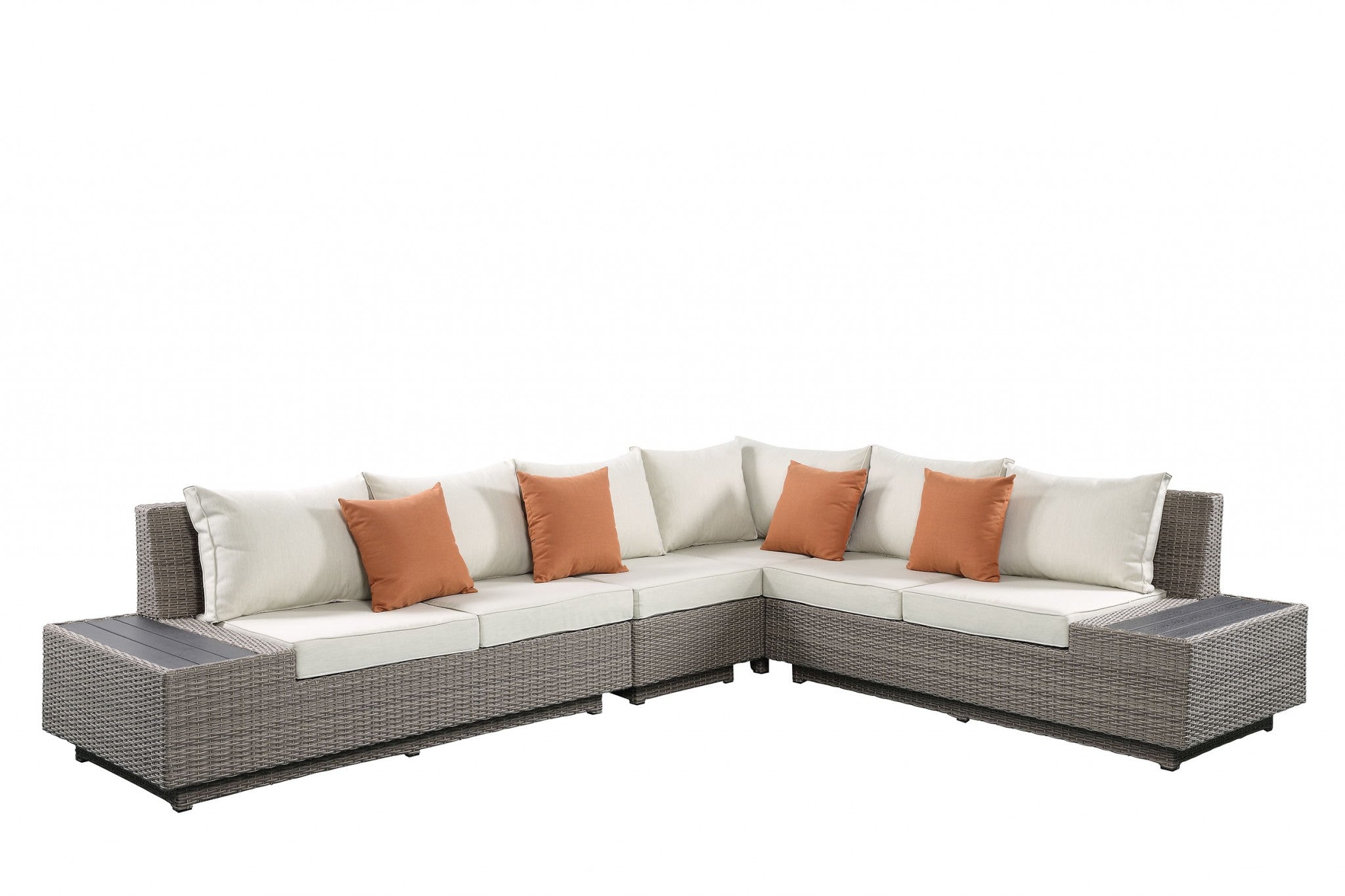 Beige Modular L Shaped Three Piece Corner Sectional With Console