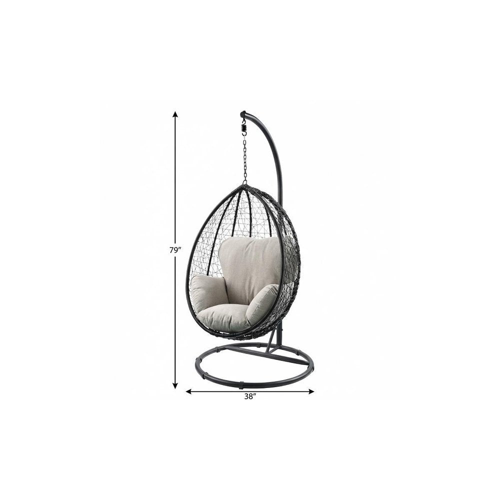 38" Black Metal Swing Chair With Beige Cushion
