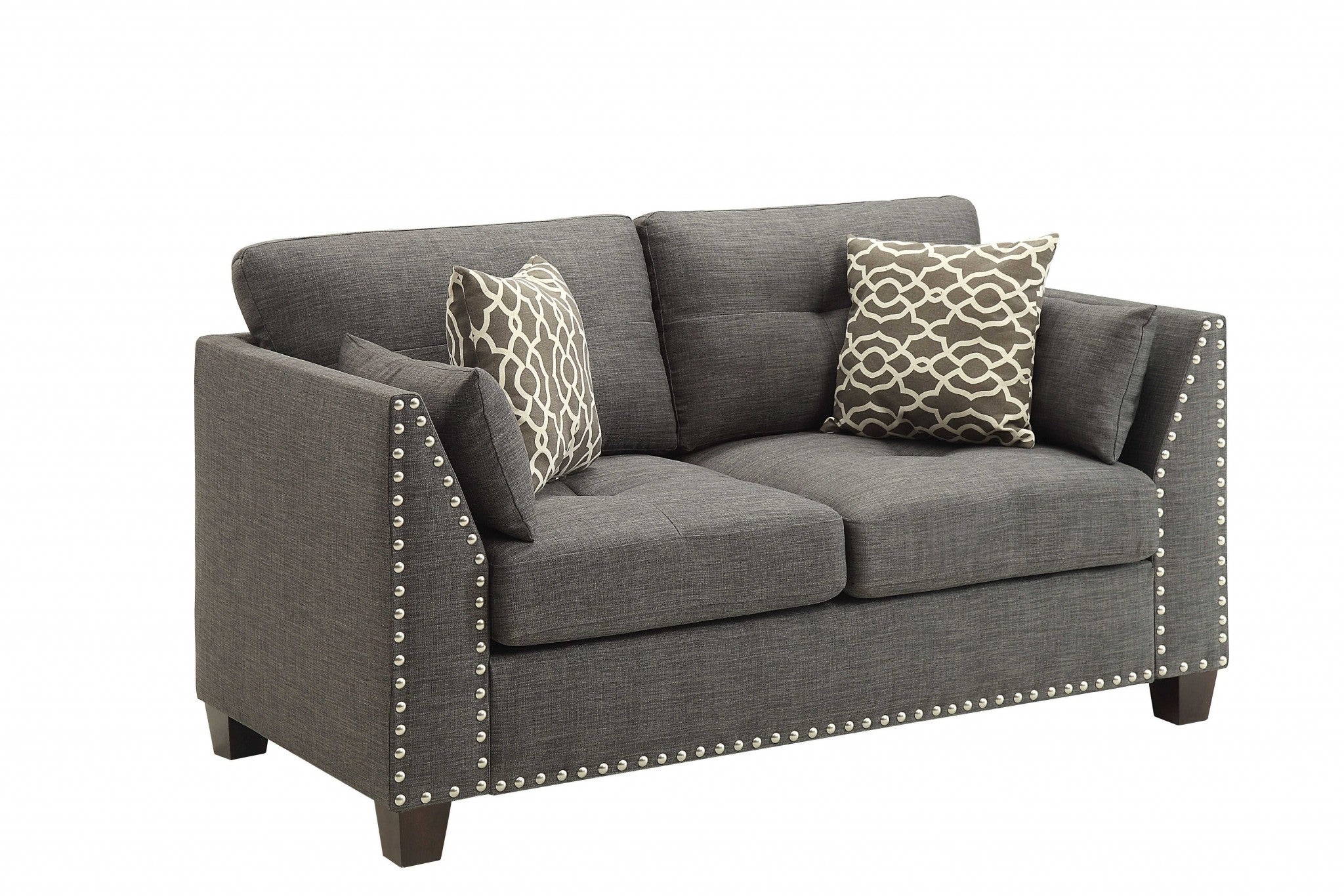 58" Light Gray And Dark Brown Polyester Blend Loveseat and Toss Pillows