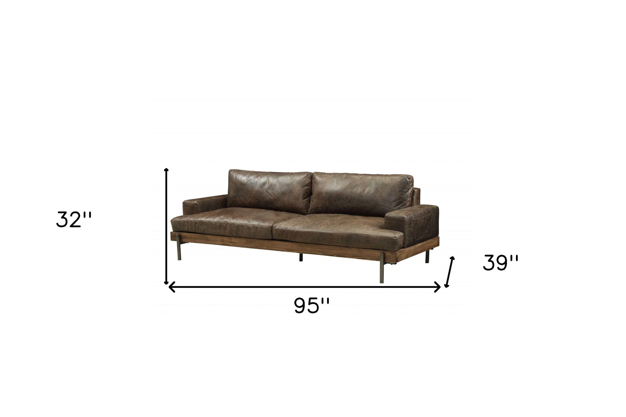 95" Chocolate And Dark Brown Top Grain Leather Sofa