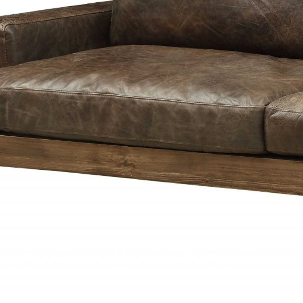 95" Chocolate And Dark Brown Top Grain Leather Sofa