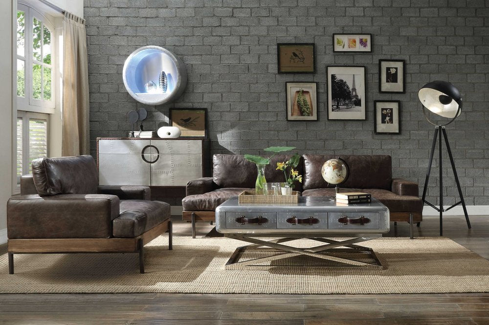 41" Chocolate and Gray Faux Leather Chair and a Half