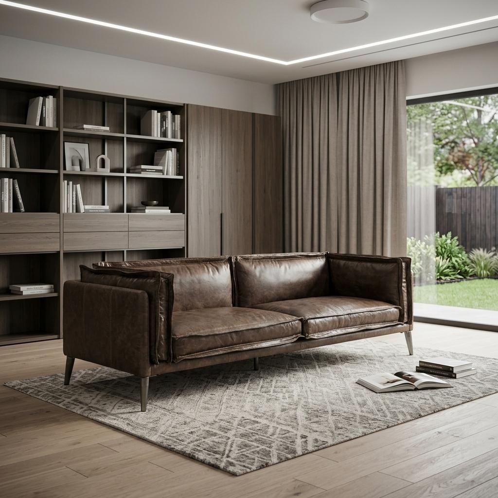 94" Chocolate Top Grain Leather Sofa With Dark Brown Legs