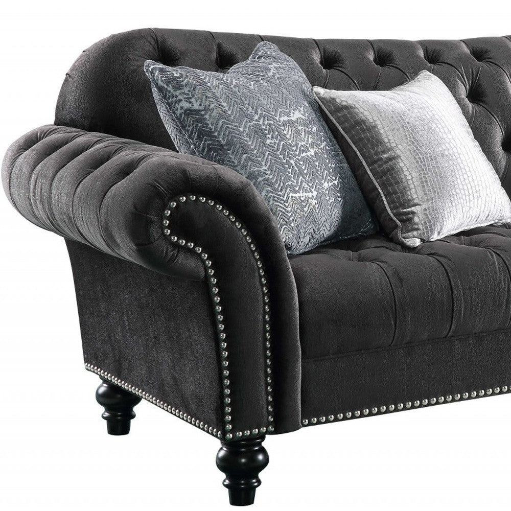 96" X 37" X 37" Dark Gray Velvet Sofa w4 Pillows