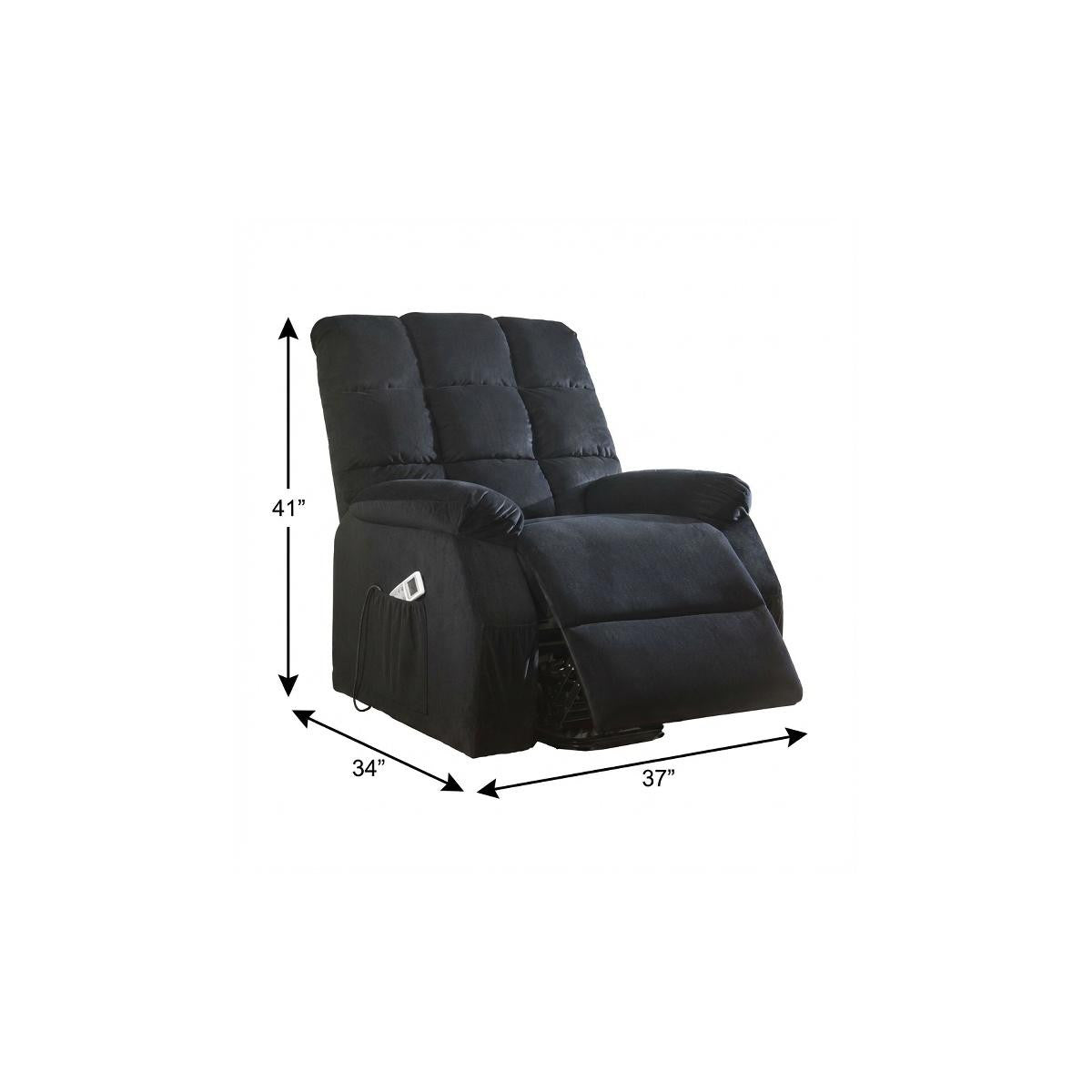 34" Black Velvet Heated Massage Lift Assist Power Recliner