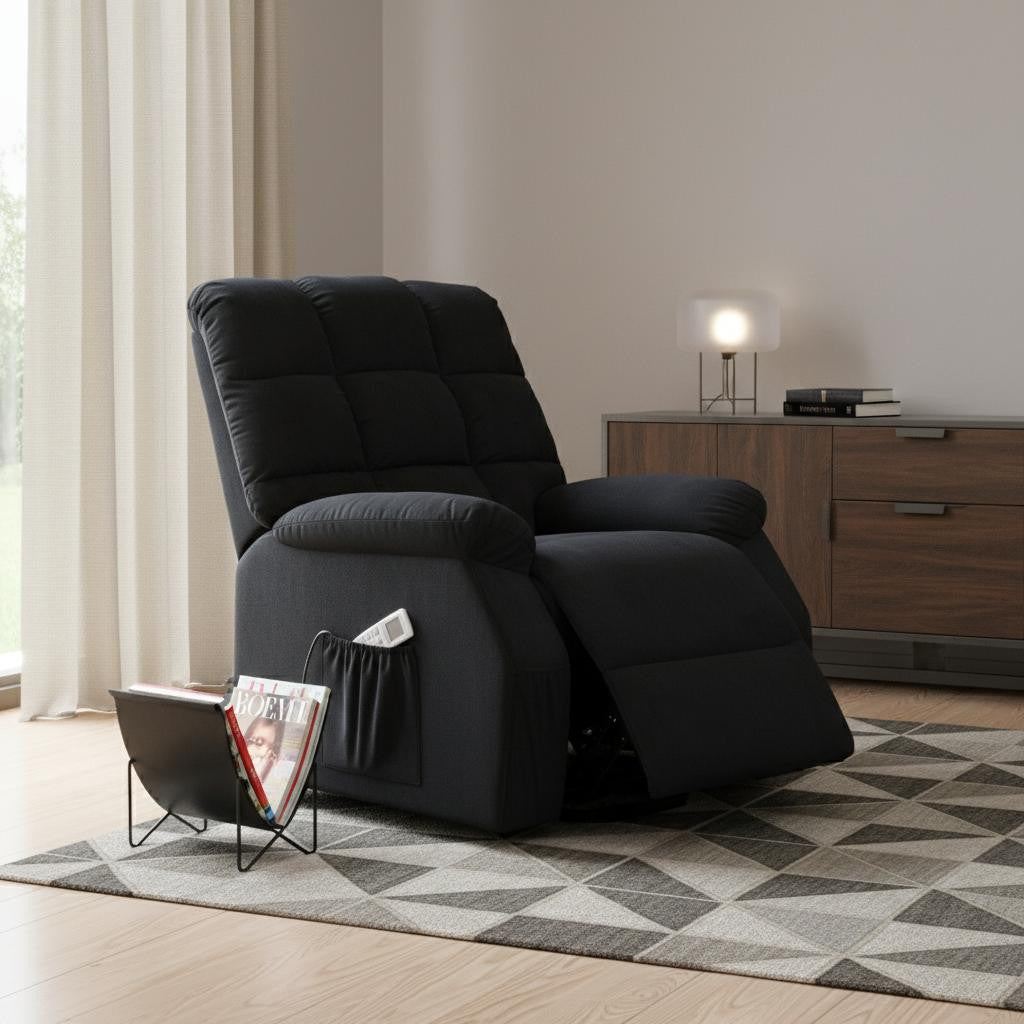 34" Black Velvet Heated Massage Lift Assist Power Recliner
