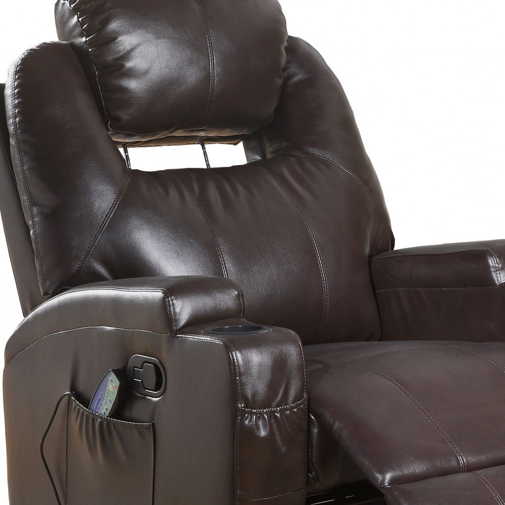 34" Brown Faux Leather Heated Massge Home Theater Recliner