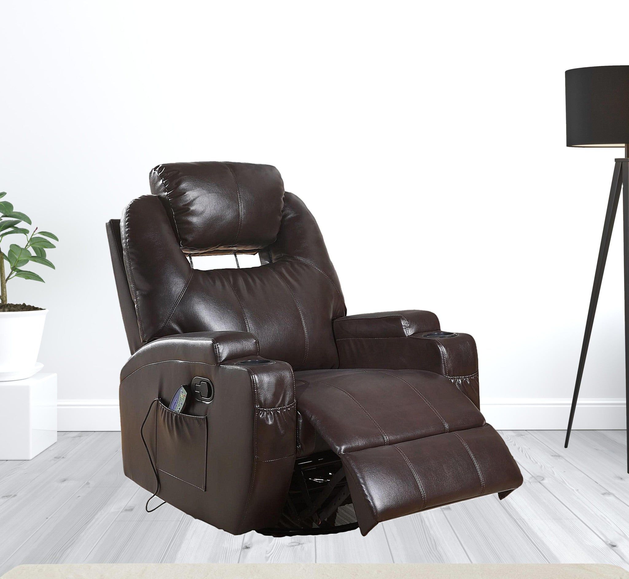 34" Brown Faux Leather Heated Massge Home Theater Recliner