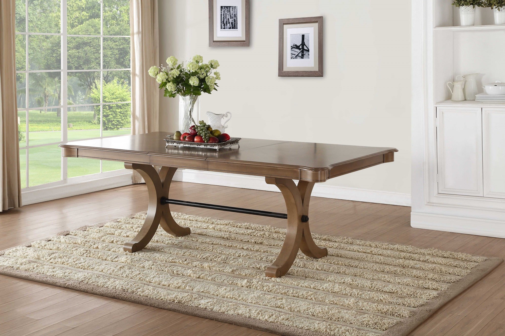 64" Brown Solid Wood Removable Leaf Trestle Base Dining Table