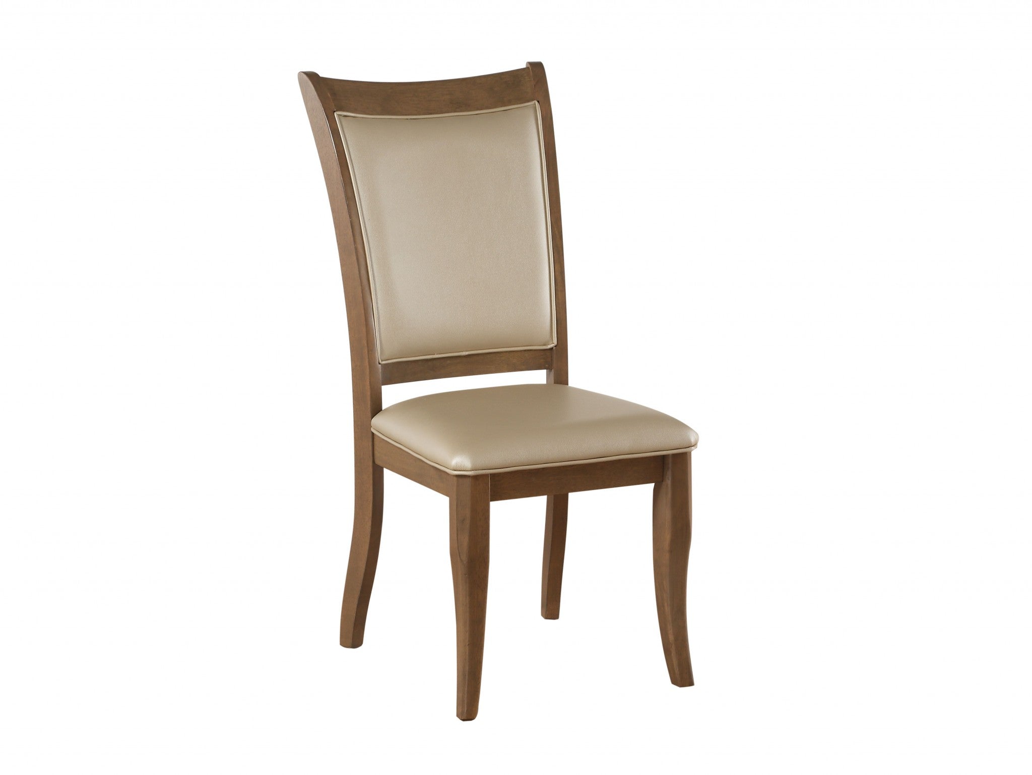 Set Of Two Beige Upholstered Faux Leather Dining Chairs