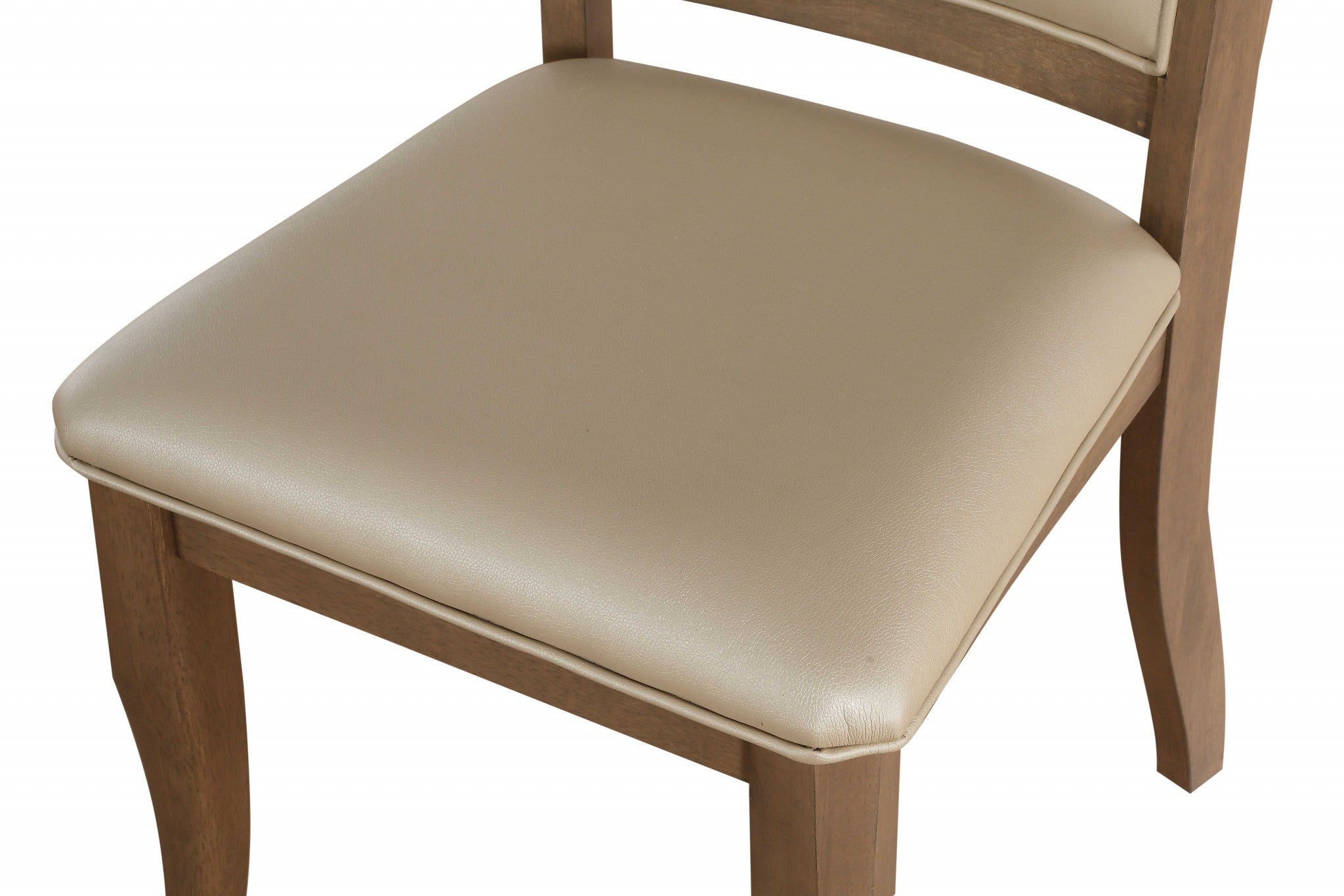 Set Of Two Beige Upholstered Faux Leather Dining Chairs