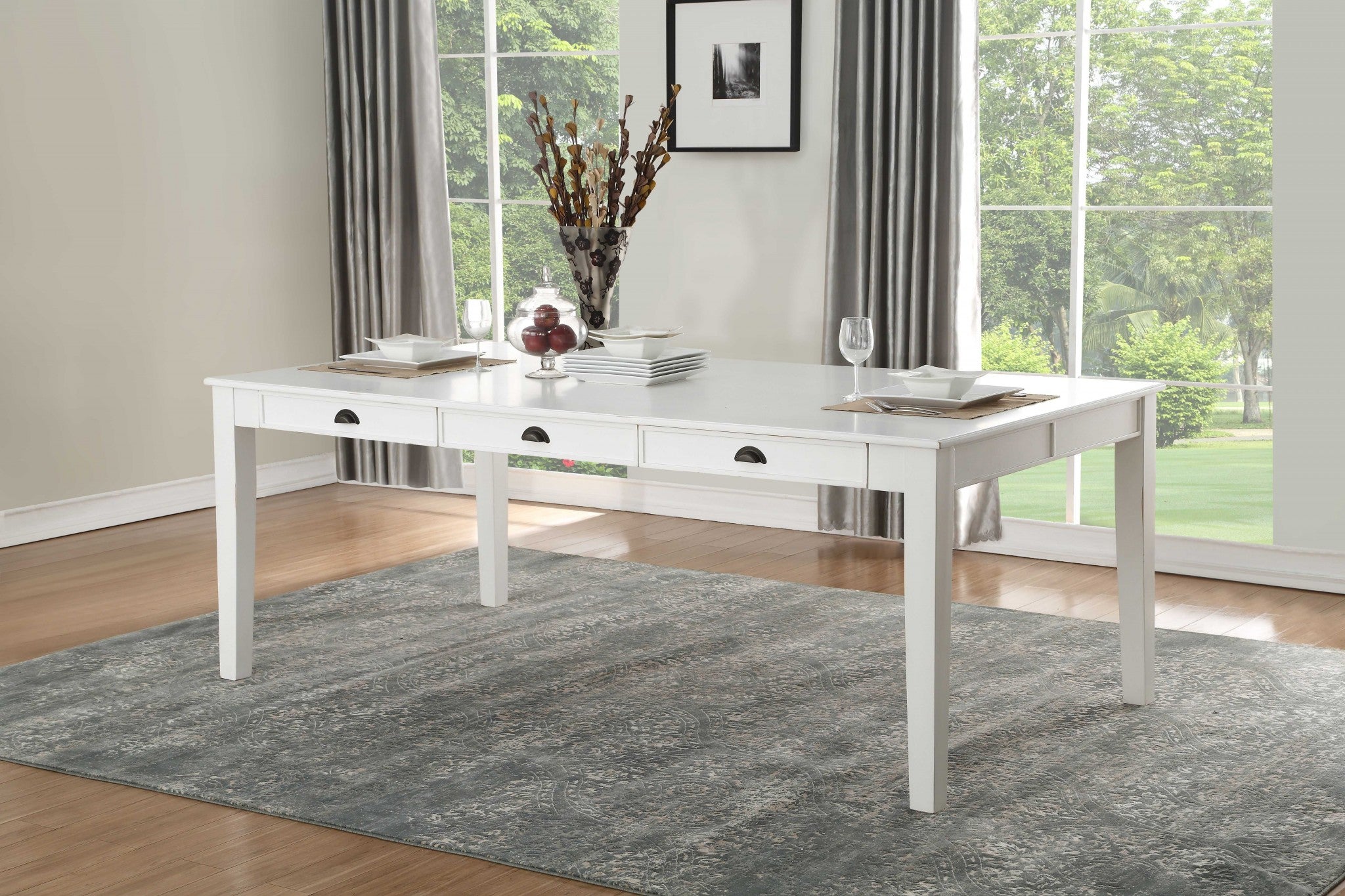 78" White Solid Wood Dining Table