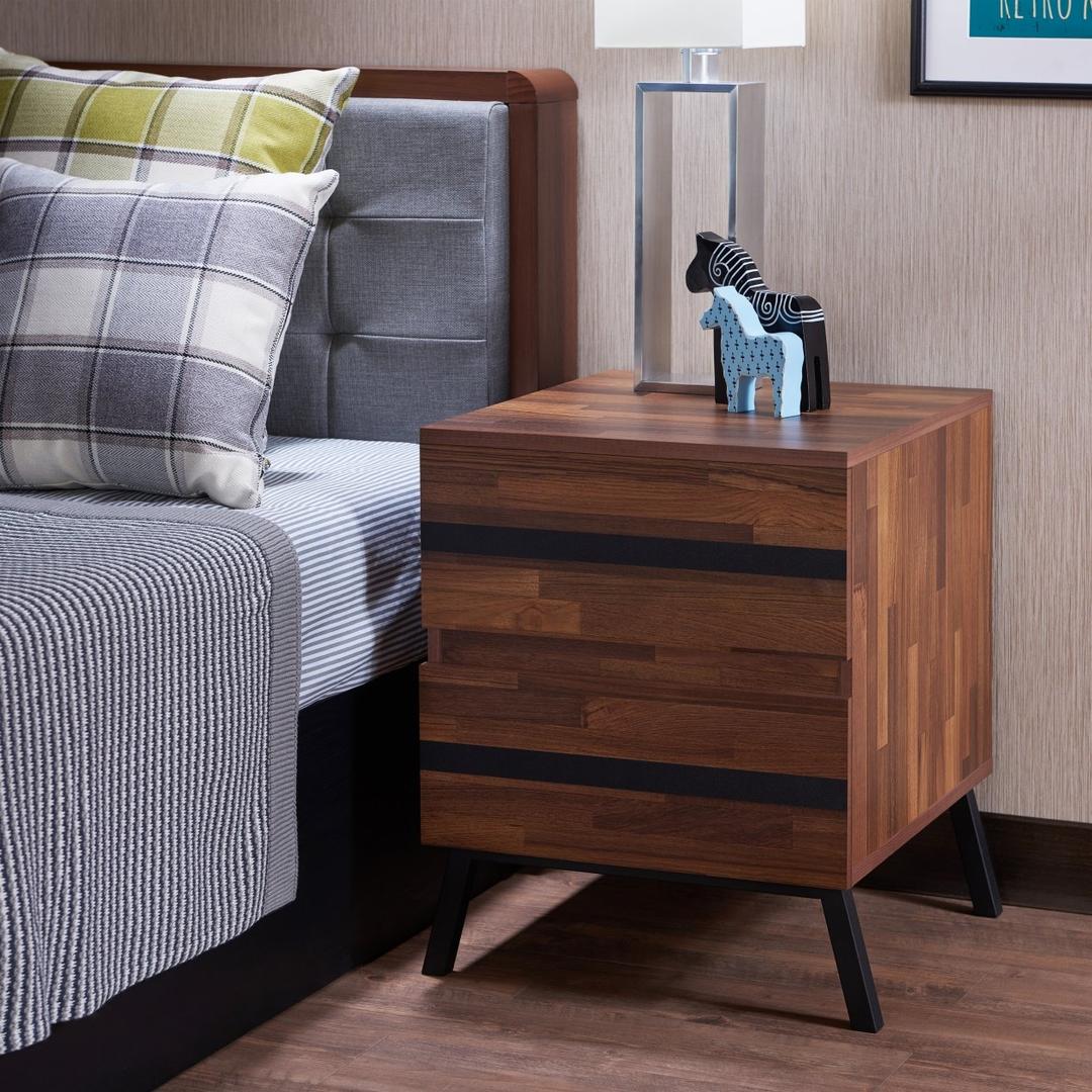 23" Black And Brown Wood And Iron End Table With Two Drawers