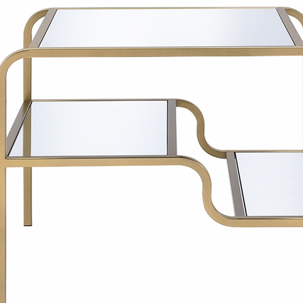 23" Gold And Clear Glass End Table With Two Shelves