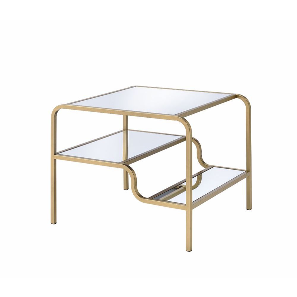 23" Gold And Clear Glass End Table With Two Shelves