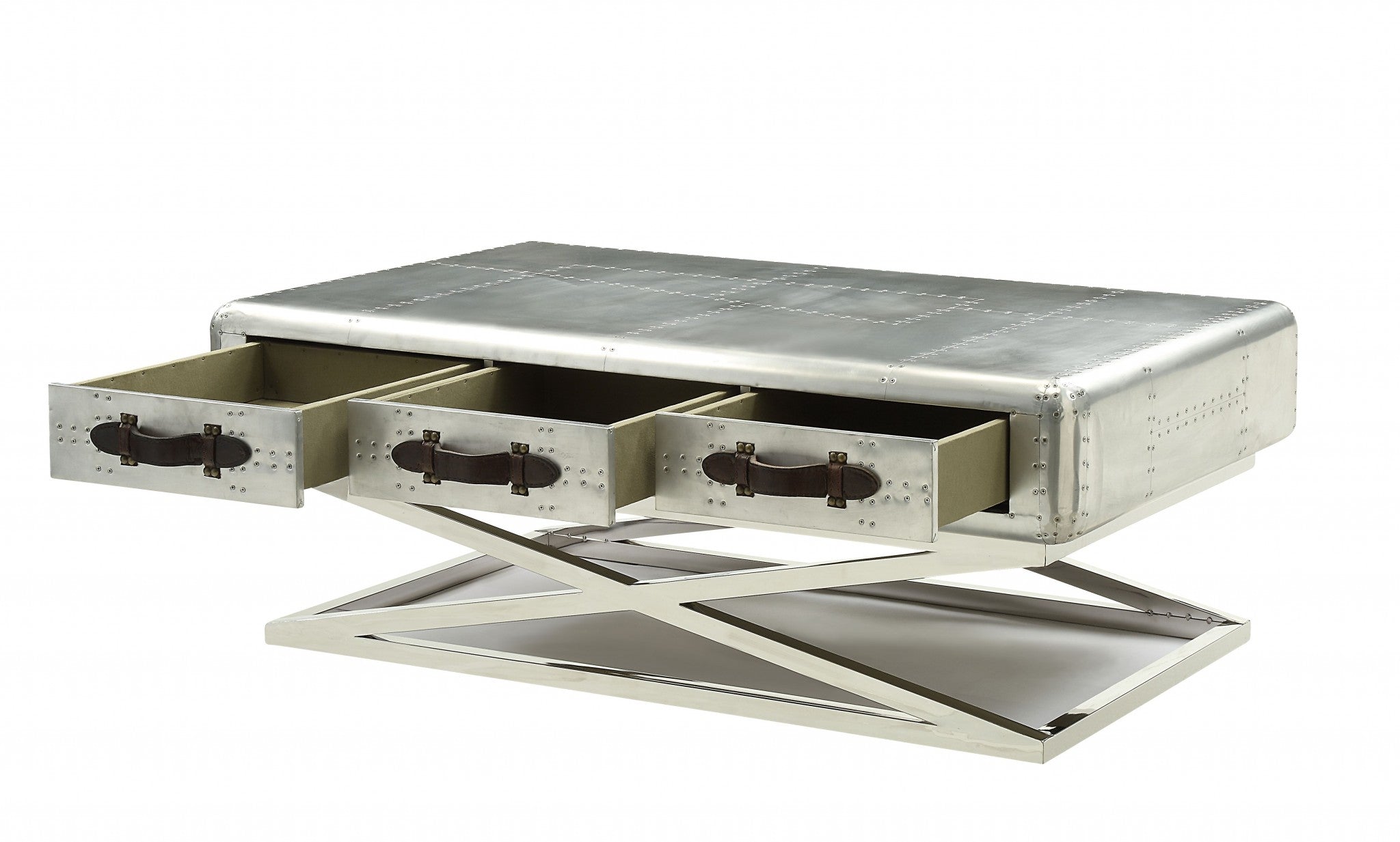 51" Silver Aluminum Coffee Table With Three Drawers