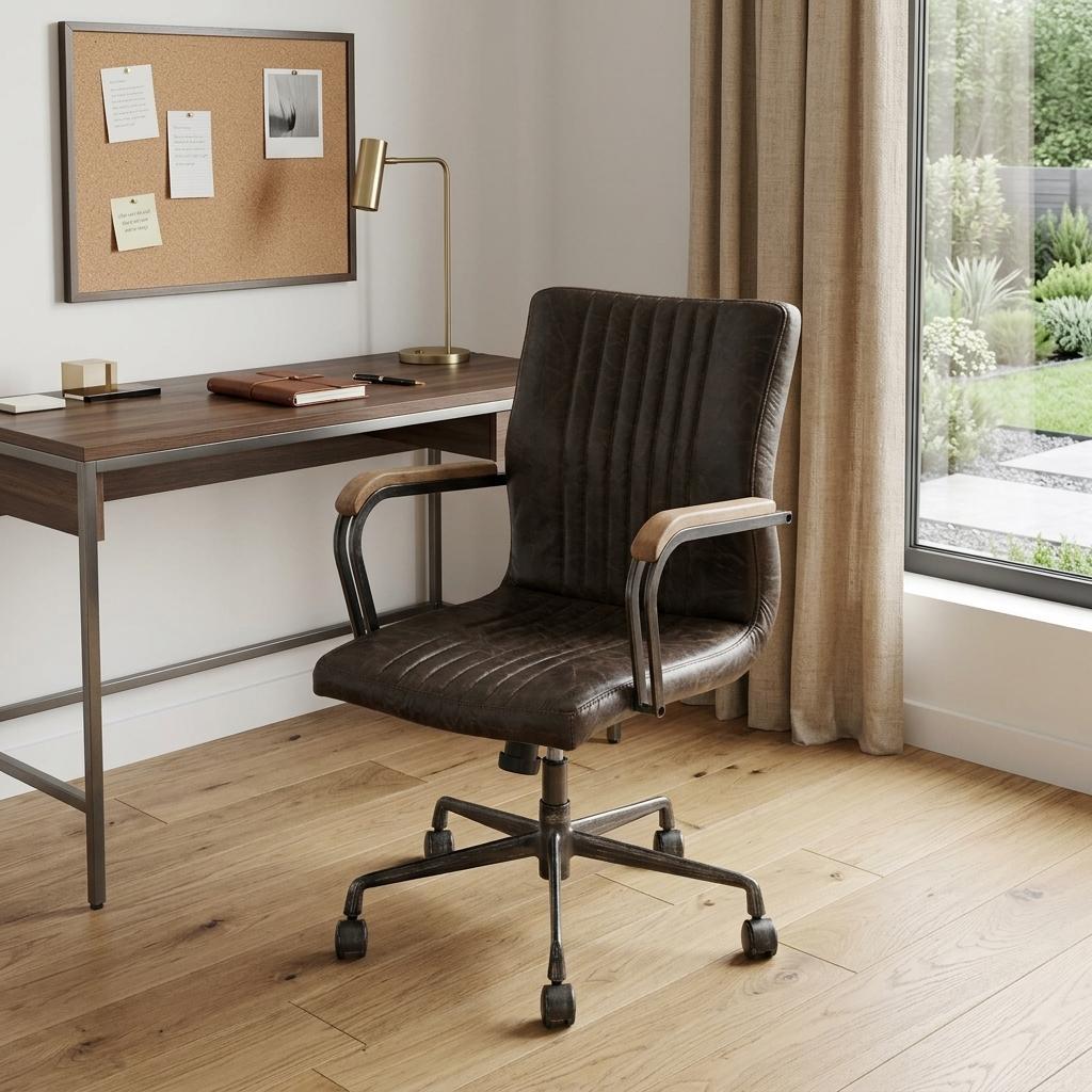 Chocolate and Black Adjustable Swivel Leather Rolling Executive Office Chair