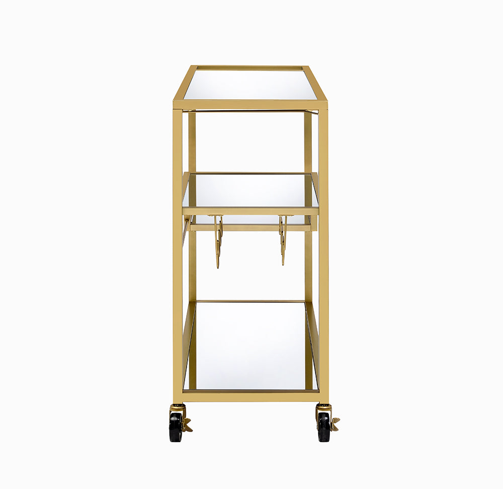 40" Clear and Gold Glass and Iron Rolling Prep Table
