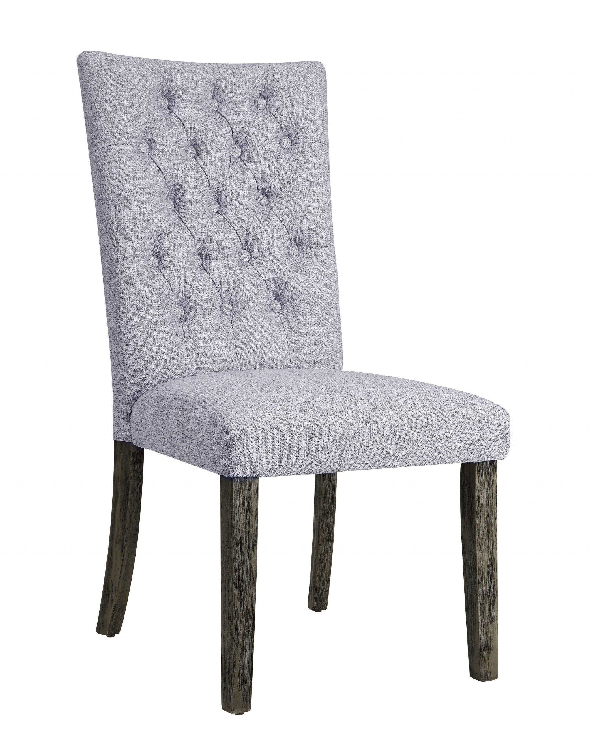 Set of Two Tufted Gray Upholstered Fabric Dining Side Chairs