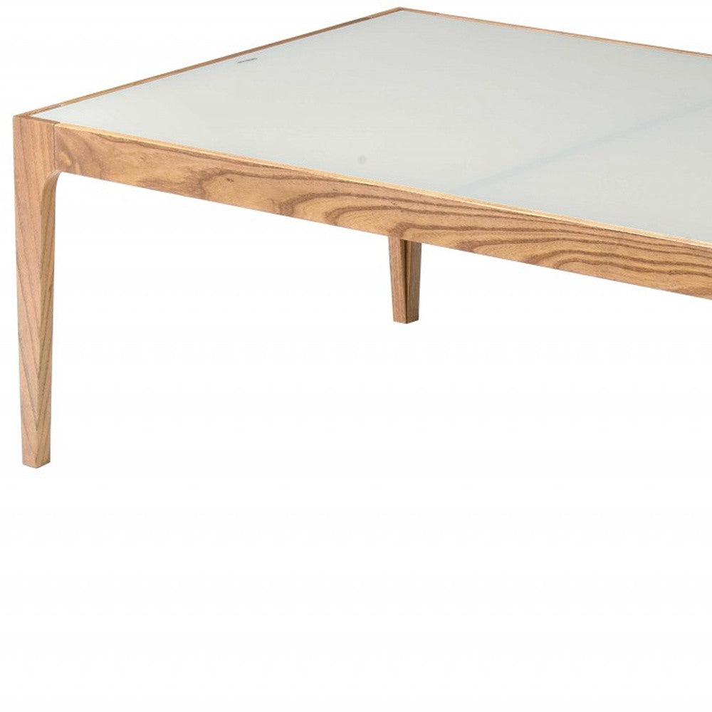 43" Off White And Natural Frosted Glass And Solid Wood Coffee Table