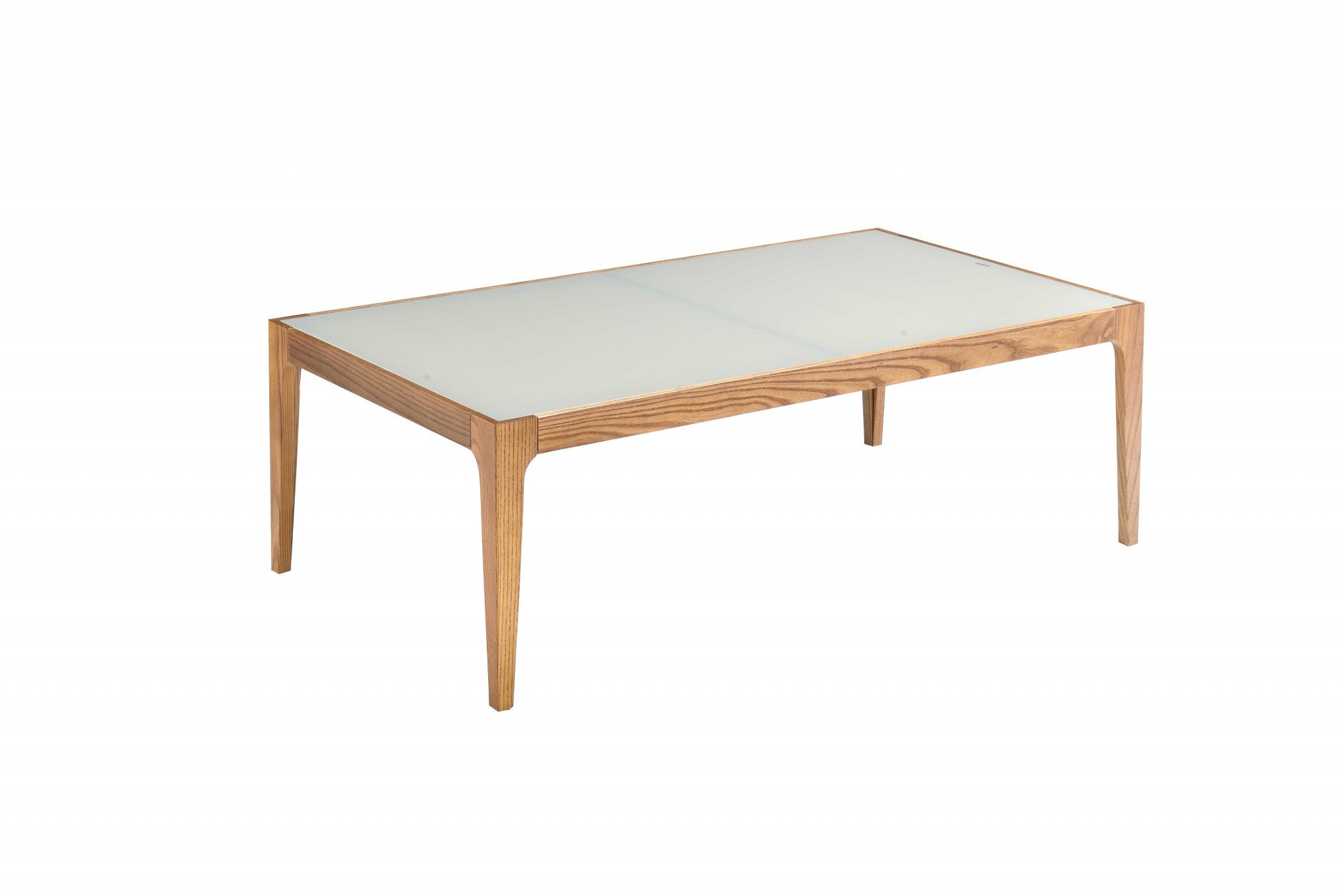 43" Off White And Natural Frosted Glass And Solid Wood Coffee Table