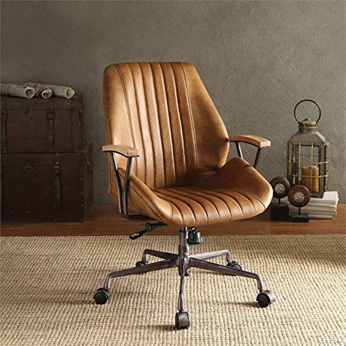 Coffee and Black Adjustable Swivel Faux Leather Rolling Task Chair