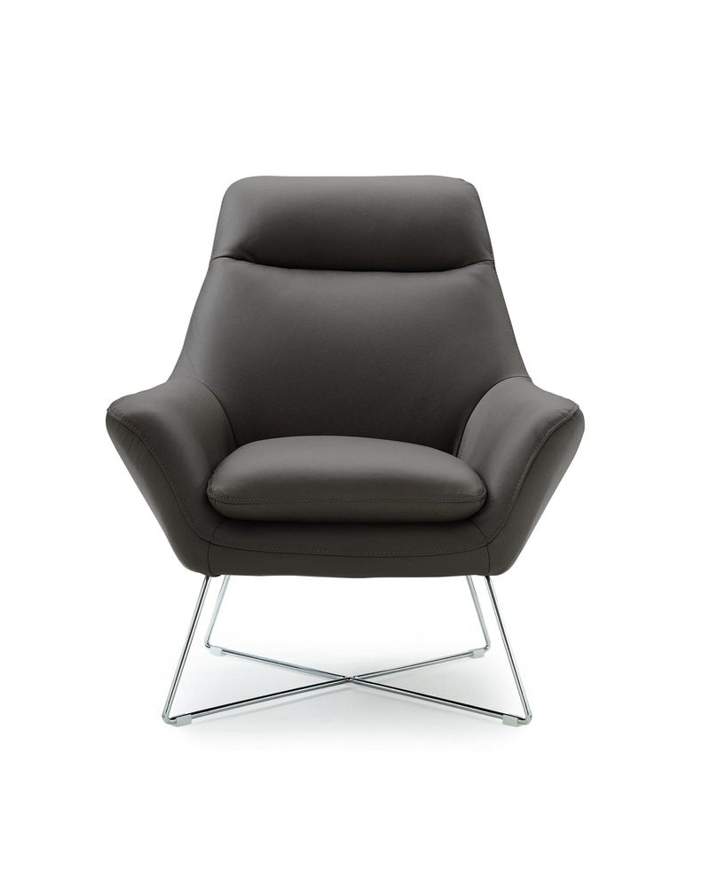 33" Gray and Silver Italian Leather Tufted Arm Chair