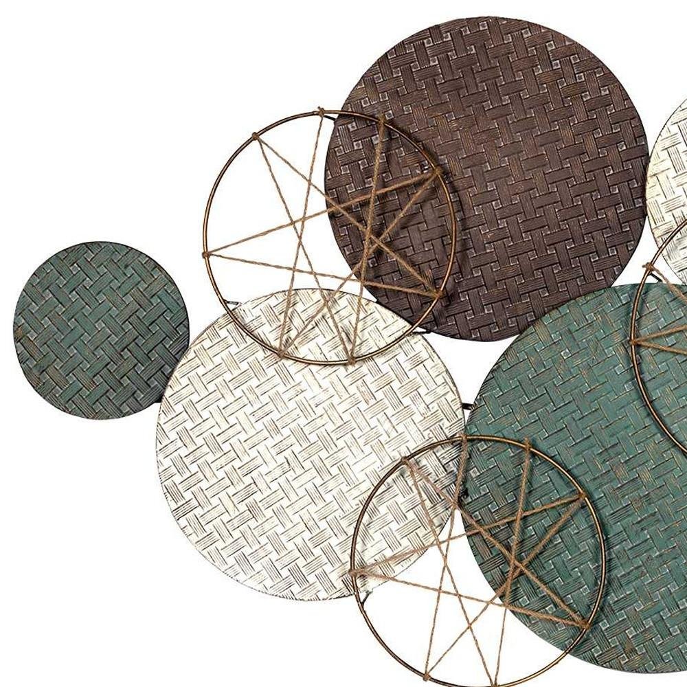 47" Bronze Green and White Metal and Jute Plates Distressed Wall Decor