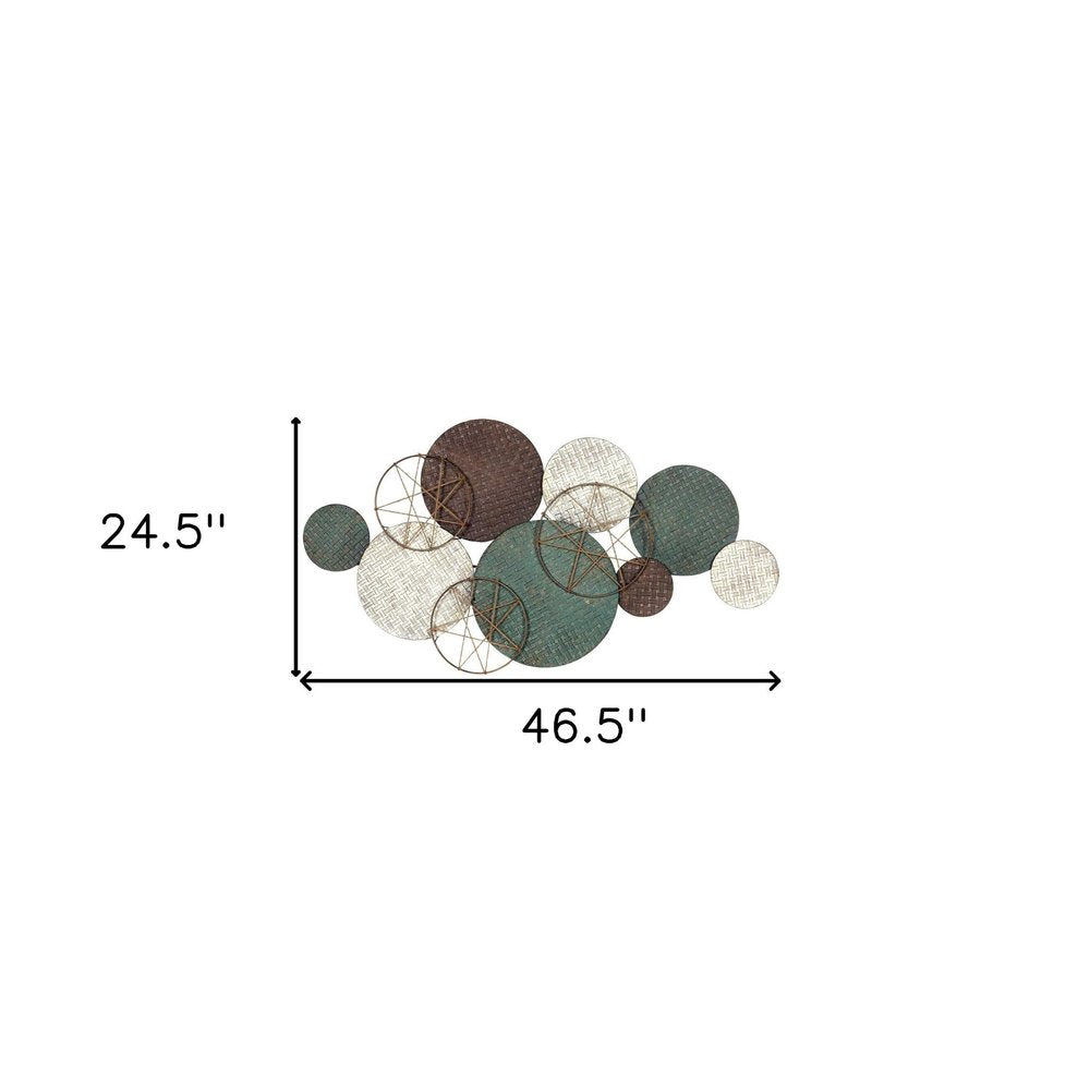 25" X 47" Bronze Green And White Metal And Jute Circle