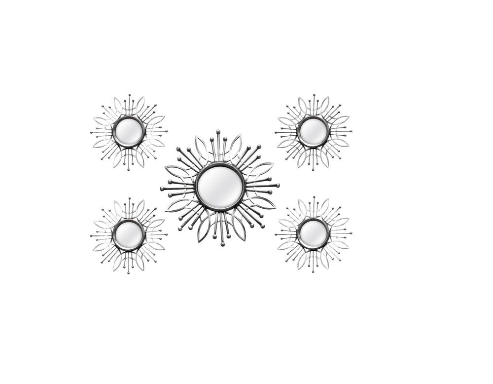Set of Five Silver Sunburst Metal Framed Mirror Set